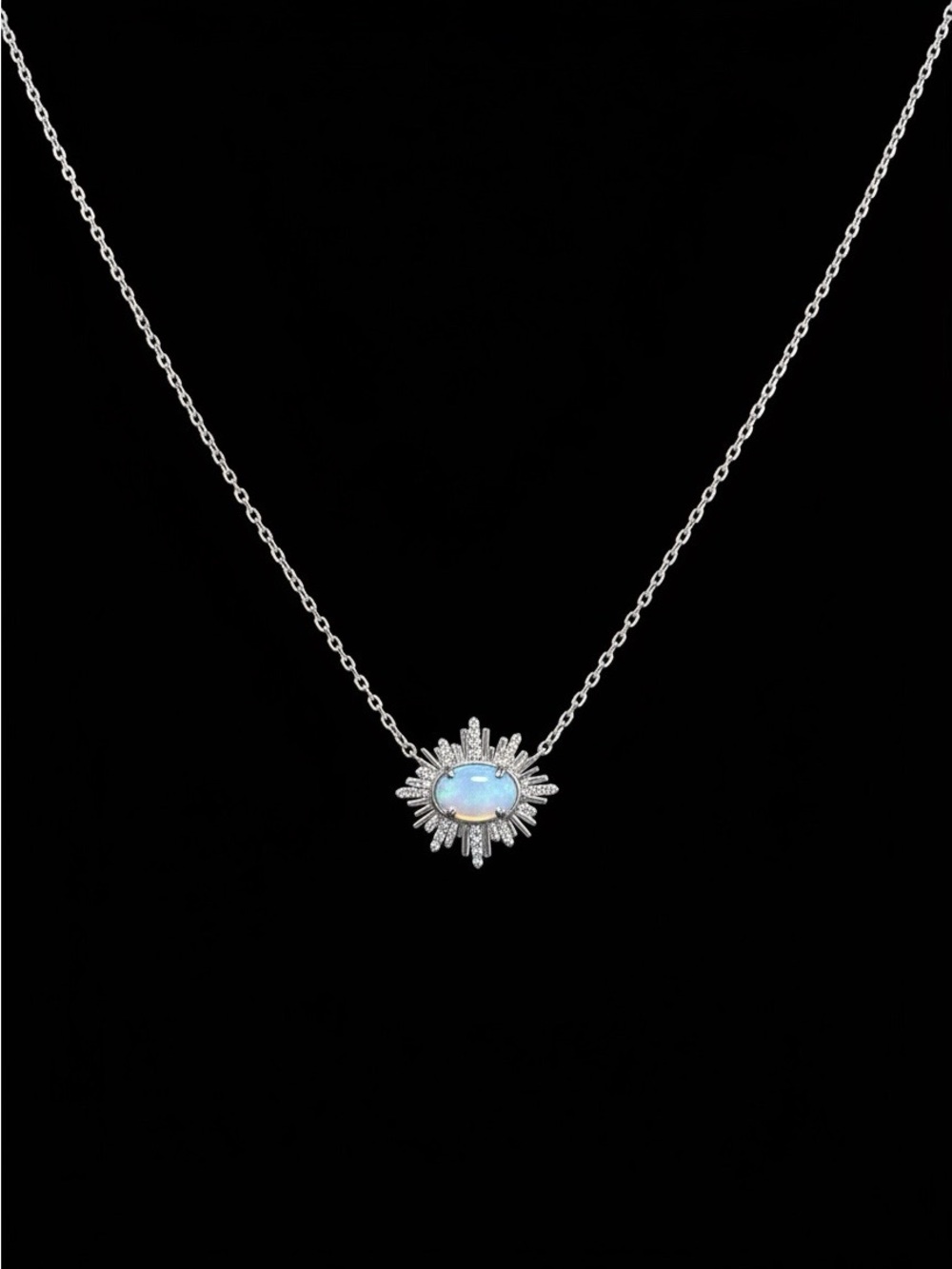 Kendra Scott Silver Sunburst Necklace with White Opal Center - See Video!